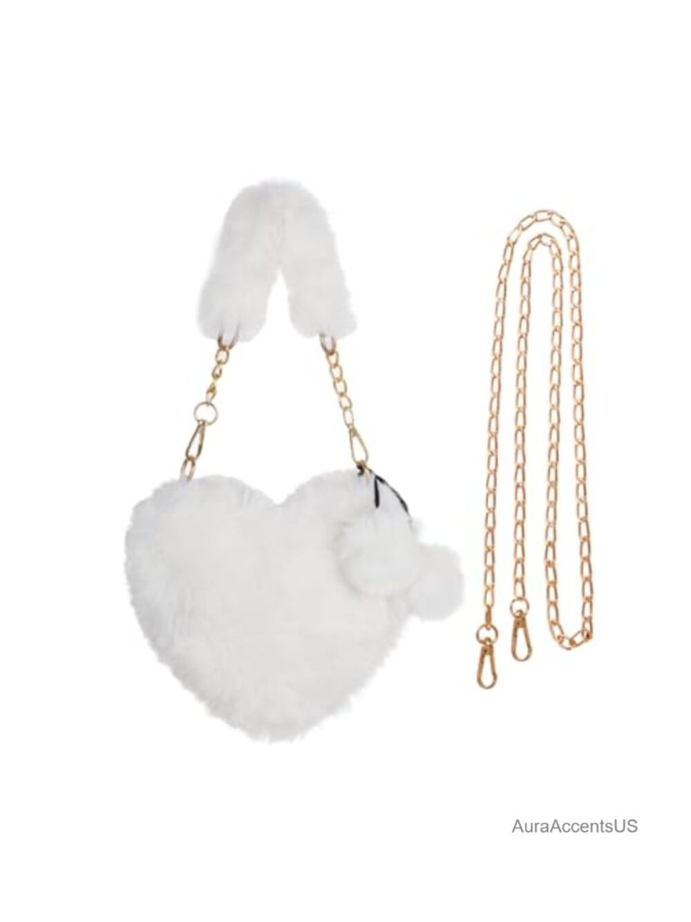 Faux Fur Heart Shaped Clutch Purse Fluffy Crossbody Shoulder Bag